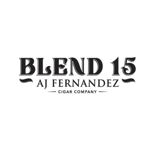 Blend 15 AJ Fernandez Cigar Company-logotyp i svart på vit bakgrund.
