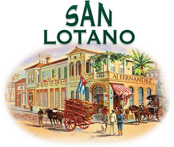 San Lotano-logotyp med illustrerad kubansk gatumiljö, hästdragna vagnar och AJ Fernandez-skylt
