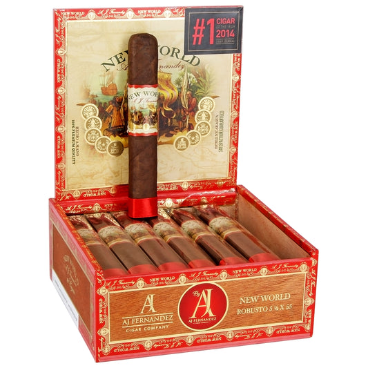 New World Oscuro Navegante Robusto box-pressed – nicaraguansk puro från AJ Fernandez med mörkt Oscuro-täckblad från Estelí, medium till fyllig styrka, smaker av mörk choklad, espresso, melass, läder och peppar