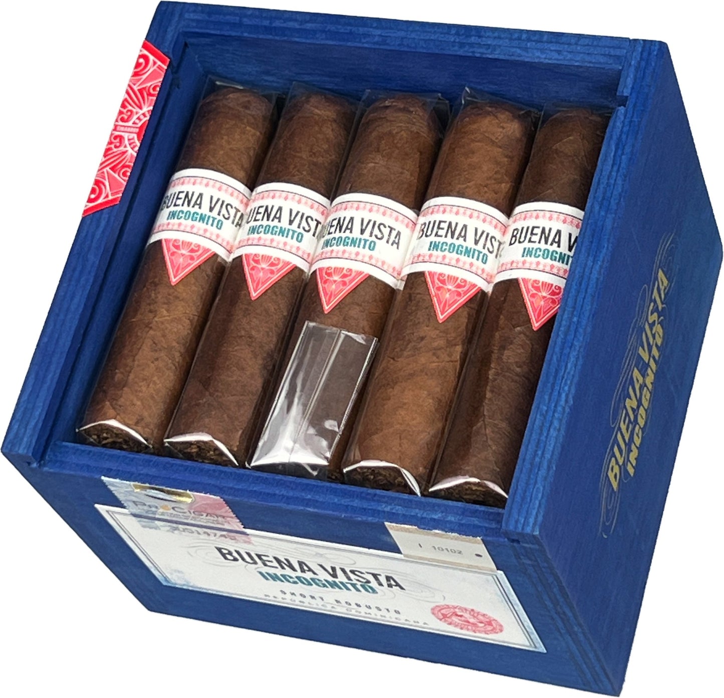 Buena Vista Incognito Short Robusto – dominikansk premiumcigarr med Ecuador Connecticut-täckblad, medium till fyllig styrka, smaker av cederträ, rostade nötter och kaffe