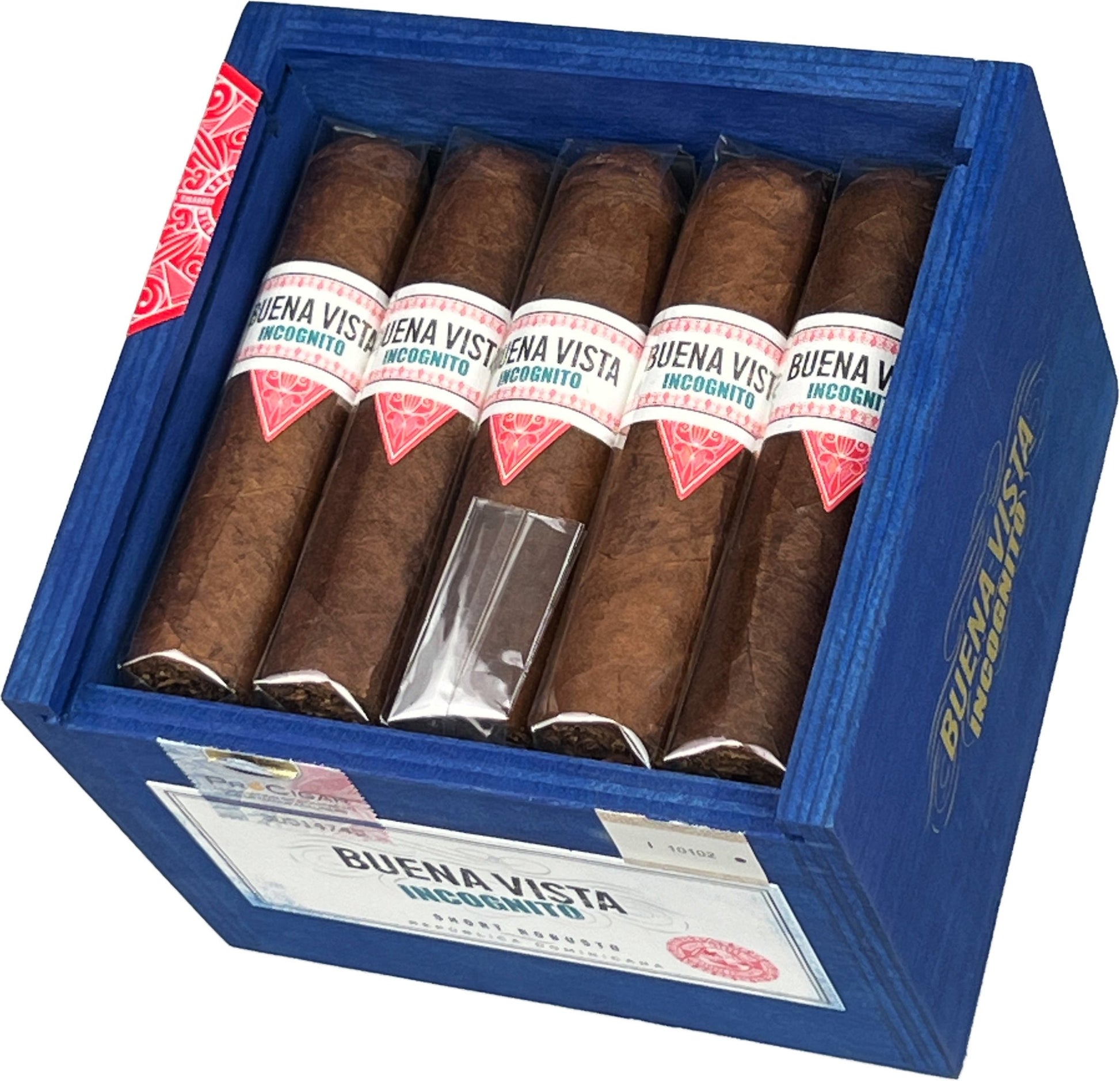 Buena Vista Incognito Short Robusto – dominikansk premiumcigarr med Ecuador Connecticut-täckblad, medium till fyllig styrka, smaker av cederträ, rostade nötter och kaffe