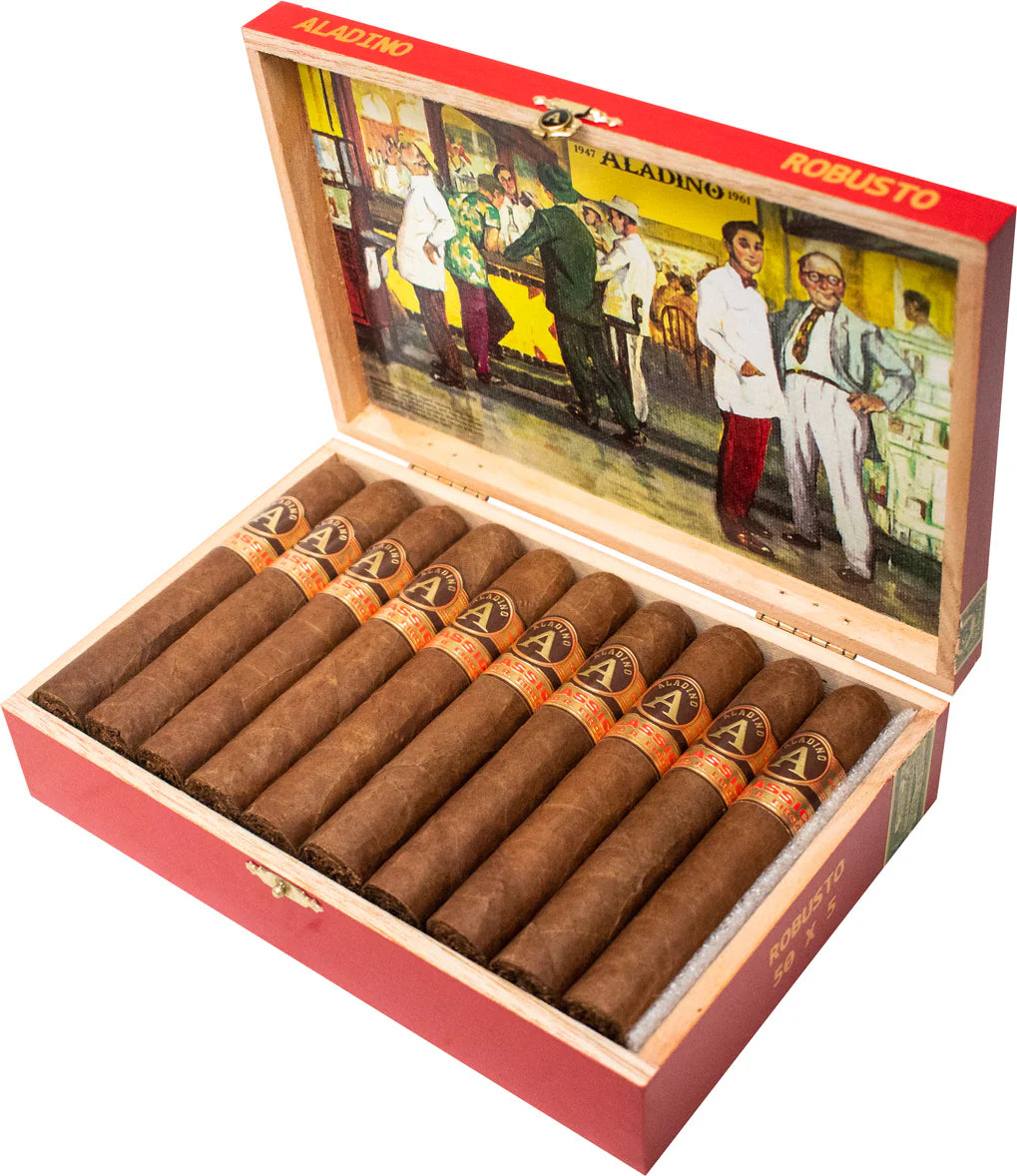 Aladino Corojo Classic Robusto – honduransk puro med Authentic Corojo-täckblad från Jamastrandalen, medium till fyllig styrka, smaker av cederträ, rostad mandel, läder och espresso