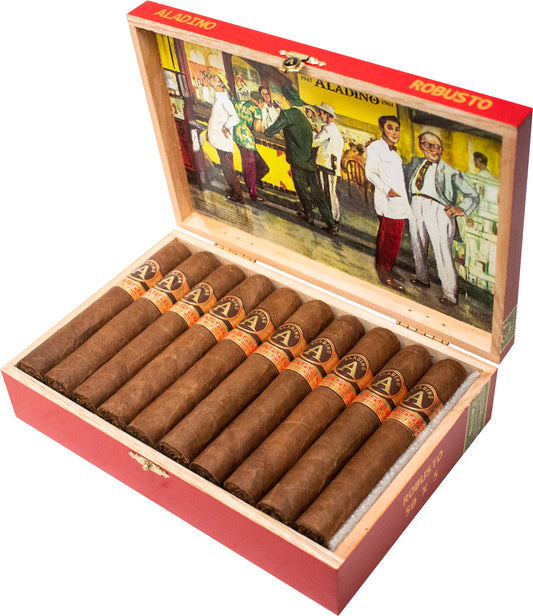 Aladino Corojo Classic Robusto – honduransk puro med Authentic Corojo-täckblad från Jamastrandalen, medium till fyllig styrka, smaker av cederträ, rostad mandel, läder och espresso