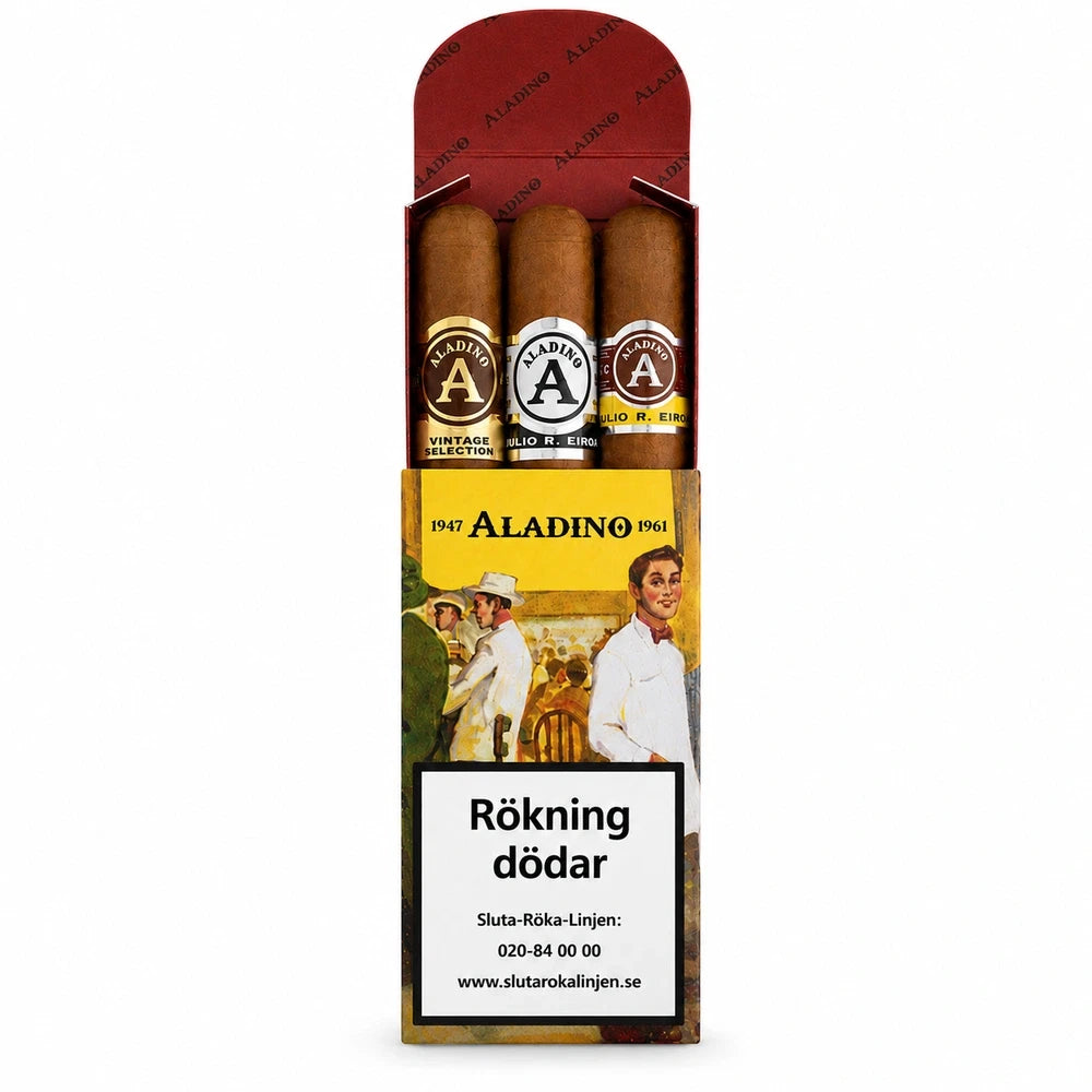 Aladino Rothschild Sampler 3-pack – honduransk cigarrsampler med Corojo, Connecticut och Cameroon-täckblad, styrka från mild till fyllig, smaker av cederträ, mandel, kaffe och kryddighet