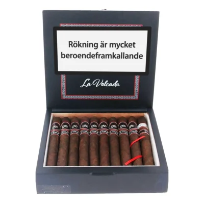 La Flor Dominicana La Volcada Churchill med pigtail – dominikansk premiumcigarr med mexikanskt San Andrés Maduro-täckblad, medium till fyllig styrka, smaker av mörk choklad, kaffe och kryddor